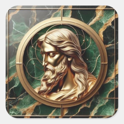 Divine Encounter Jesus Face in Ornate Gold Frame  Square Sticker