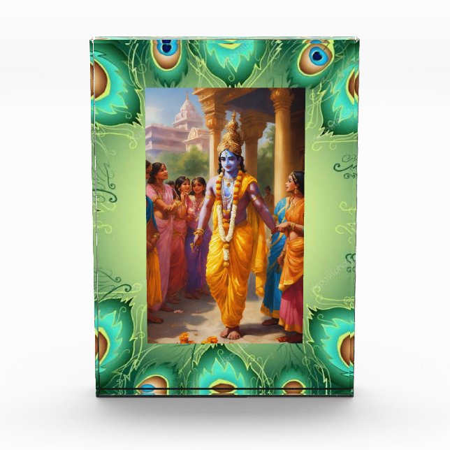 Divine Encounter: Lord Krishna's Morning Charm Photo Block (Front)