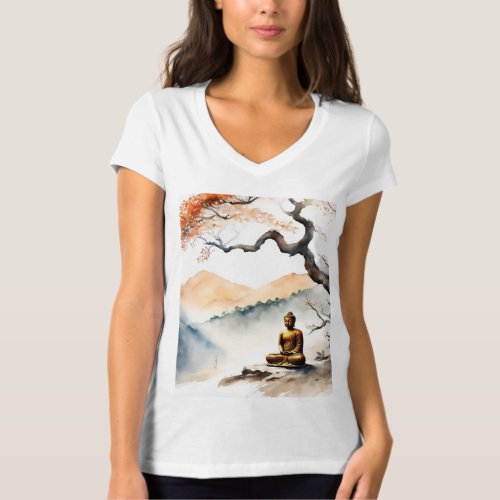 Divine Enlightenment Lord Buddha Painting T_Shirt