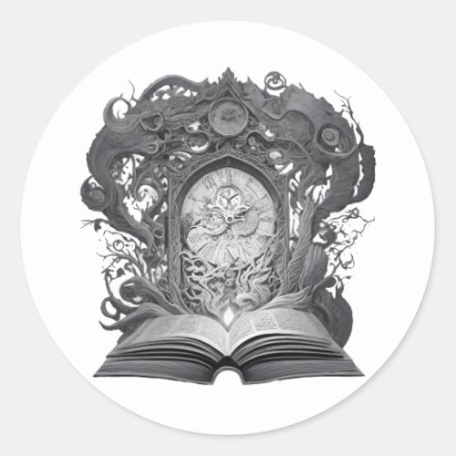Divine Essence of Time Ancient Book Unveiling a P Classic Round Sticker