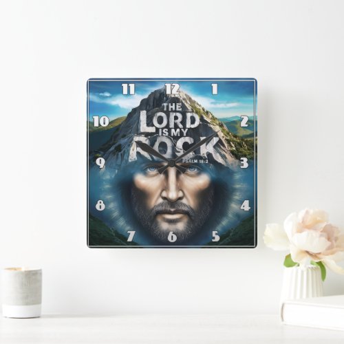 Divine Faith The Lord Is My Rock Square Wall Clock