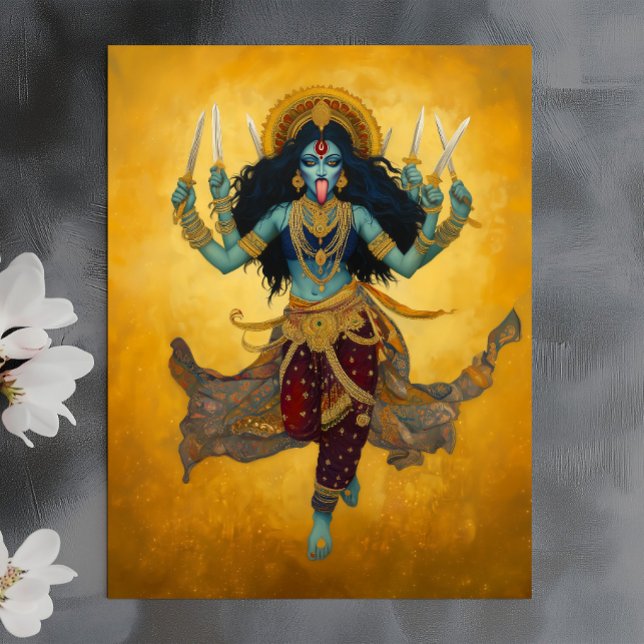 Divine Goddess Kali Surreal Gold Blue Red Art Postcard (Creator Uploaded)