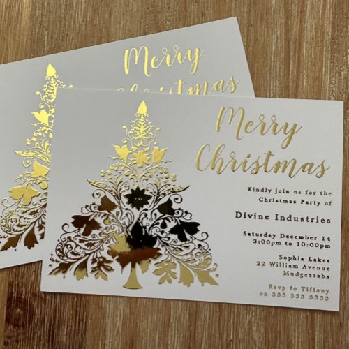 Divine Gold Foil Christmas Tree Xmas Party Foil Invitation