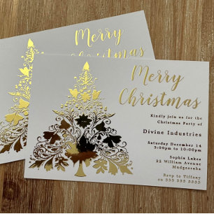 Divine Gold Foil Christmas Tree Xmas Party Invitation
