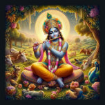 Divine Golden Flute Krishna Art Poster<br><div class="desc">This captivating artwork depicts Lord Krishna, the eighth avatar of Vishnu, playing his enchanting flute. Inspired by ancient Indian art and mythology, the design showcases Krishna in a divine golden hue, radiating warmth and spirituality. The intricate details and vibrant colors create a mesmerizing visual experience, inviting viewers to connect with...</div>