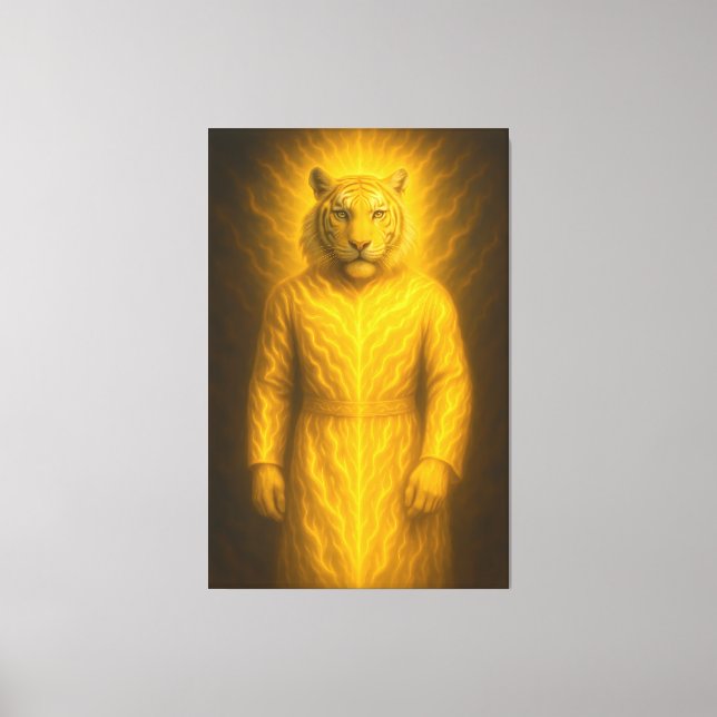 Divine Golden Tiger Guardian – Sacred Humanoid Spi Canvas Print (Front)