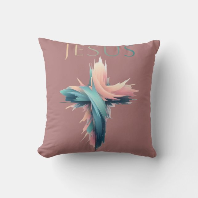 Divine Grace: The Artistic Cross of Jesus Throw Pillow (Front)