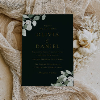 Divine Green Leaf Elegant Modern Wedding Invitation