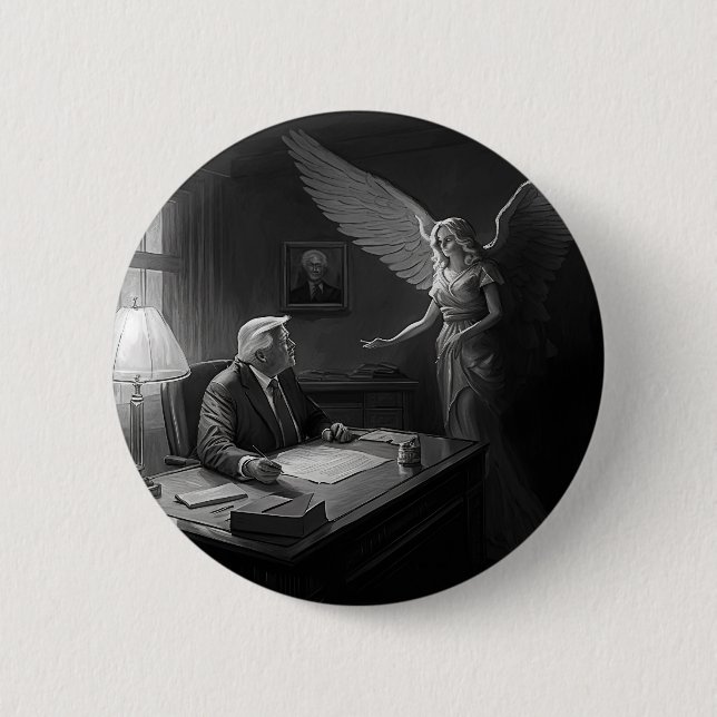 Divine Guidance: Donald Trump Advised by an Angel  Button (Front)