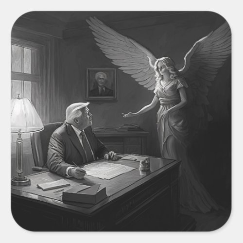 Divine Guidance Donald Trump Advised by an Angel Square Sticker