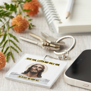Divine Guidance: Seek, Listen, Obey Keychain