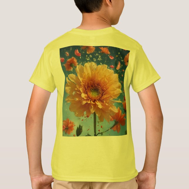 : "Divine Harmony: Lord Krishna & Blossoming Grace T-Shirt (Back)
