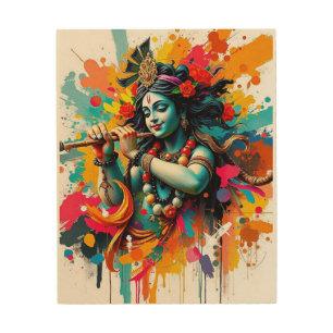 Divine Harmony:The Essence of Lord Krishna in Wood Wall Art