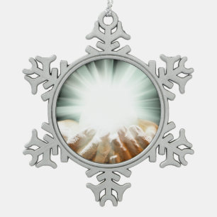 Divine healing God,peace, love,reiki, energy aura Snowflake Pewter Christmas Ornament