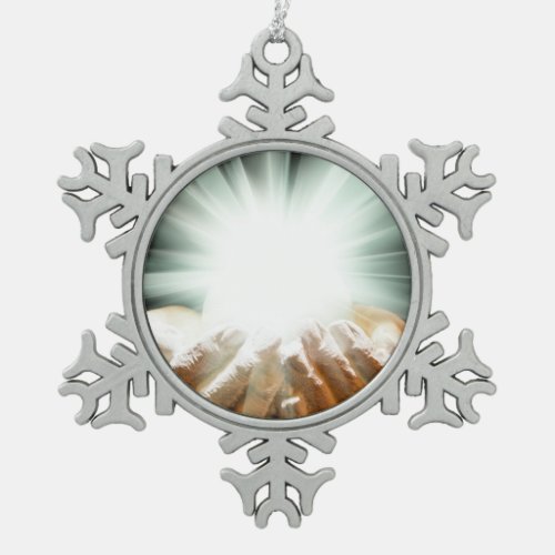 Divine healing Godpeace lovereiki energy aura Snowflake Pewter Christmas Ornament