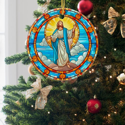 Divine Jesus Stained Glass Christmas Ceramic Ornament