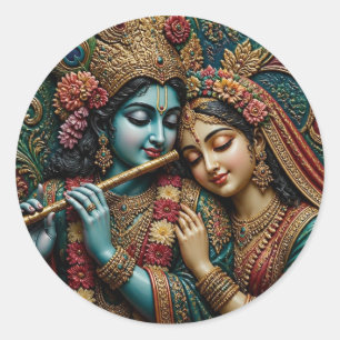 Divine Krishna and Radha Traditional Art  Classic Round Sticker
