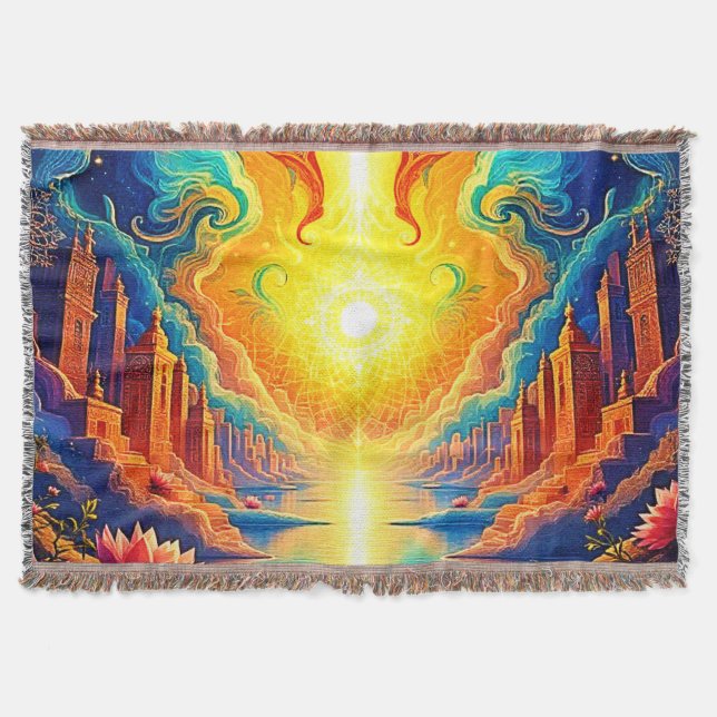Divine Light City Awakening Throw Blanket (Front)