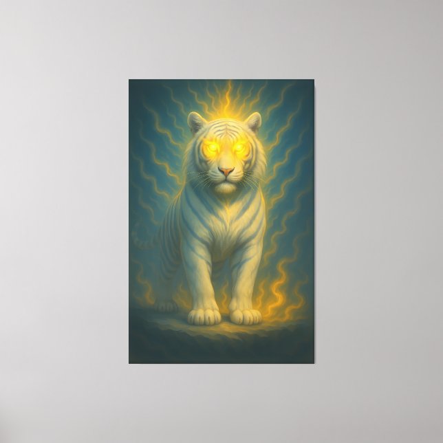 Divine Light-Eyed White Tiger | ManJiangHong Fine  Canvas Print (Front)