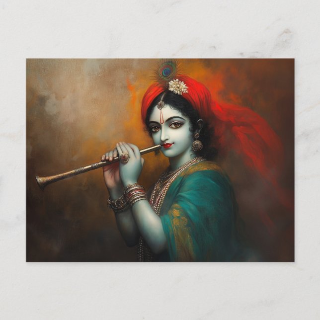 Divine Lord Krishna Baroque Antique Style  Postcard (Front)