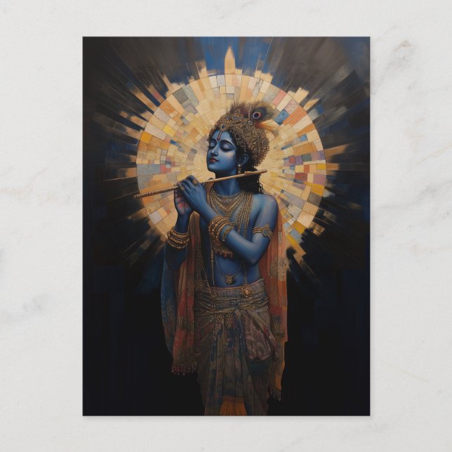 Divine Lord Krishna playing the Flute Art Nouveau Postcard (Front)