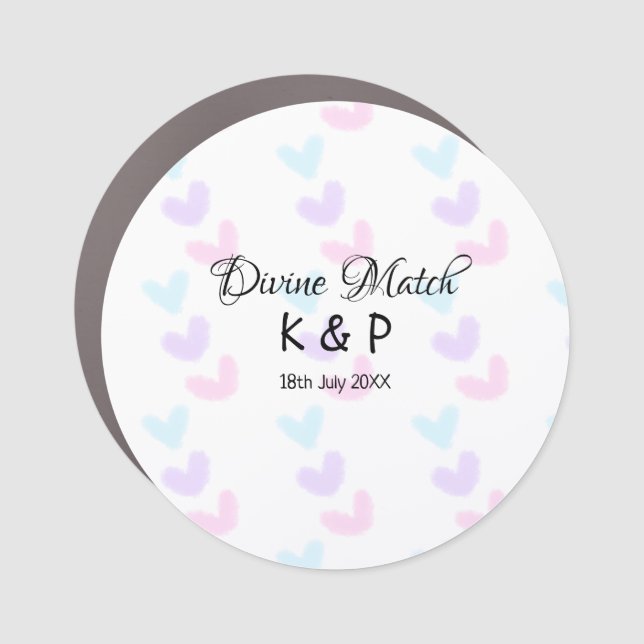 Divine match add couple name letter heart pattern  car magnet (Front)