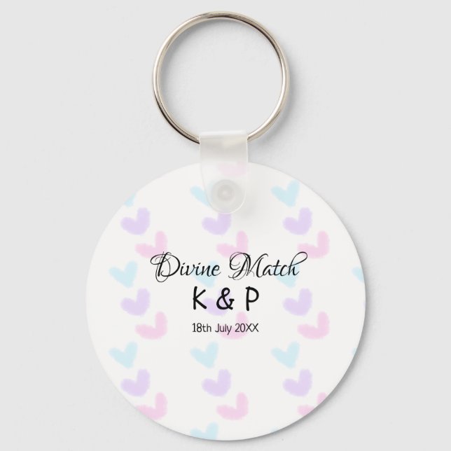 Divine match add couple name letter heart pattern  keychain (Front)