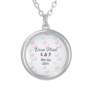 Divine match add couple name letter heart pattern silver plated necklace