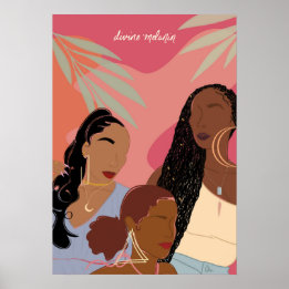 Divine Melanin Hand-Drawn Black Women Illustration Poster