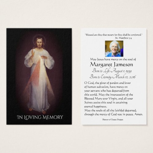 Divine Mercy Catholic Funeral Memorial Holy Card _