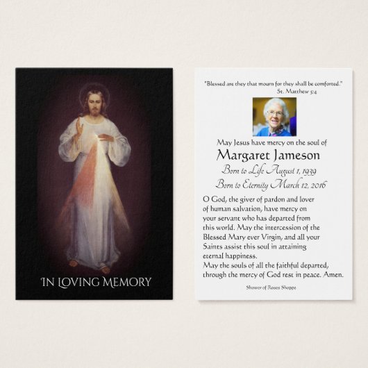 Divine Mercy Catholic Funeral Memorial Holy Card - (Front & Back)