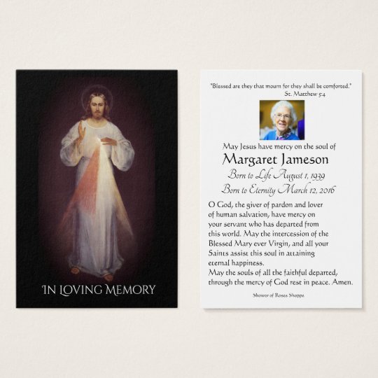 Divine Mercy Catholic Funeral Memorial Holy Card