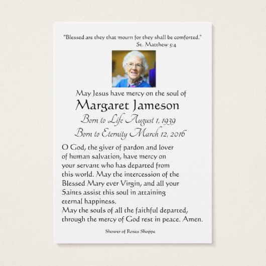 Divine Mercy Catholic Funeral Memorial Holy Card - (Back)