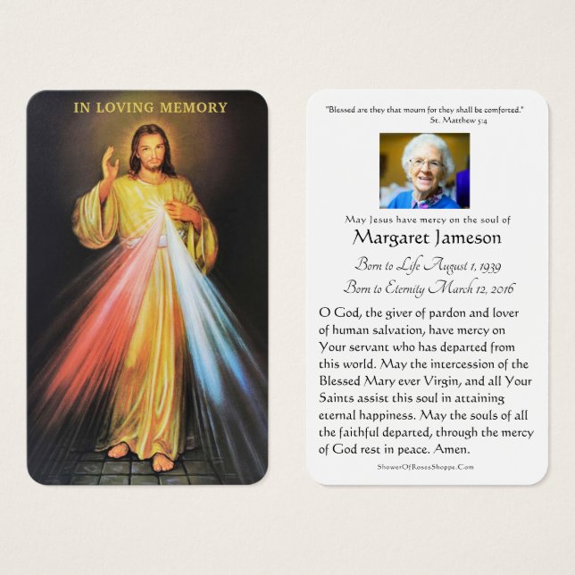 Divine Mercy Catholic Funeral Memorial Holy Card - (Front & Back)