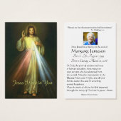 Divine Mercy Catholic Funeral Memorial Holy Card - (Front & Back)