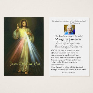 Divine Mercy Catholic Funeral Memorial Holy Card -