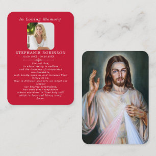 Divine Mercy Catholic Funeral Red Prayer Card