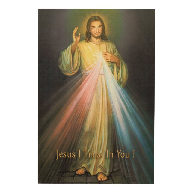 Divine Mercy Devotional Image on Wood. Wood Wall Decor (Front)