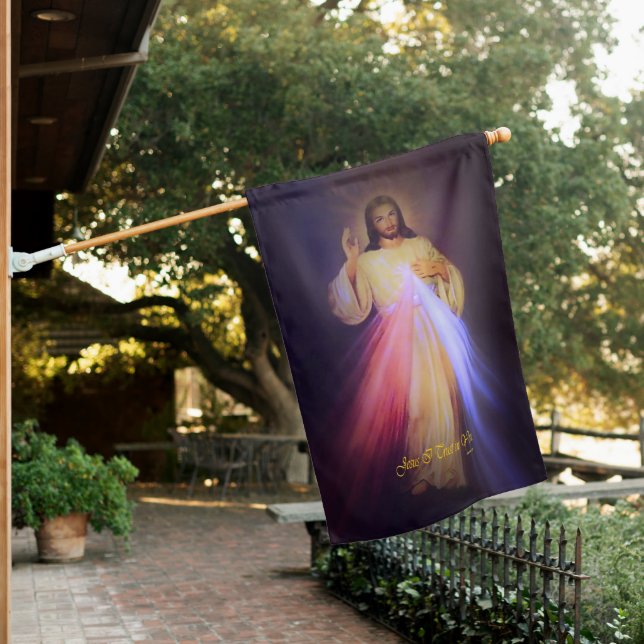 Divine Mercy Gold House Flag (In SItu)