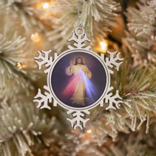 Divine Mercy Gold Snowflake Pewter Christmas Ornament