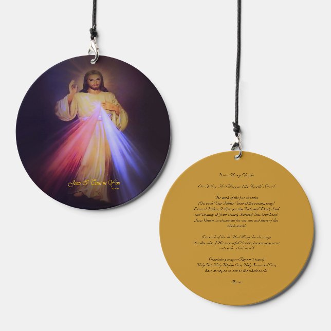 Divine Mercy Gold with Chaplet Prayer Wind Chime (Front & Back)