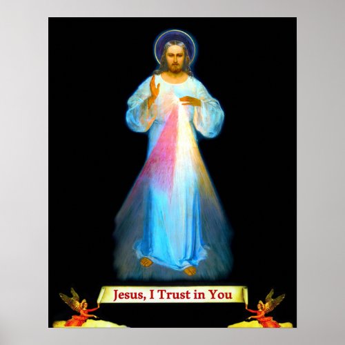 Divine Mercy Jesus Faustina and Angels Poster