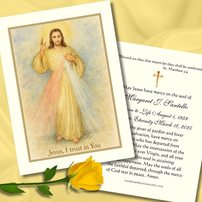 Divine Mercy Jesus Funeral Memorial Prayer  Business Card (Creator Uploaded)