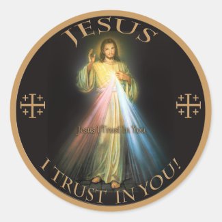 DIVINE MERCY, JESUS I TRUST IN YOU. CLASSIC ROUND STICKER