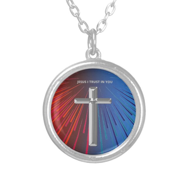 DIVINE MERCY - JESUS I TRUST IN YOU silver Plated Necklace (Front)