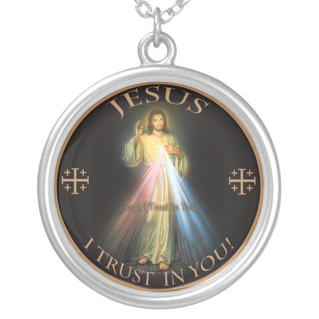 DIVINE MERCY, JESUS I TRUST IN YOU. SILVER PLATED NECKLACE (Front)
