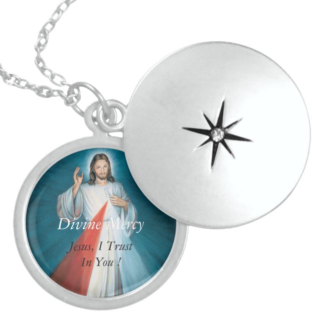 Divine Mercy Jesus, I Trust In You ! Sterling Silver Necklace (Front)