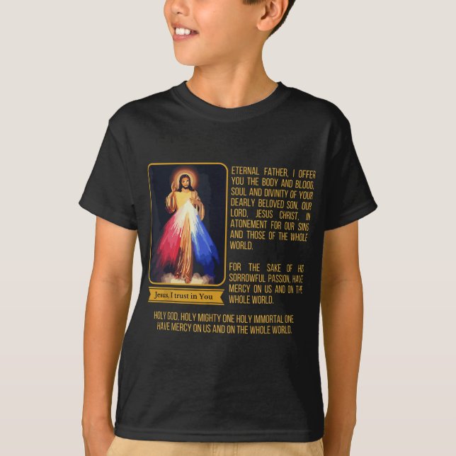 Divine Mercy Jesus Image Chaplet Novena Prayer Cat T-Shirt (Front)