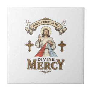Divine Mercy Jesus Vintage Engraving Religious Shi Ceramic Tile