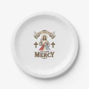 Divine Mercy Jesus Vintage Engraving Religious Shi Paper Plates